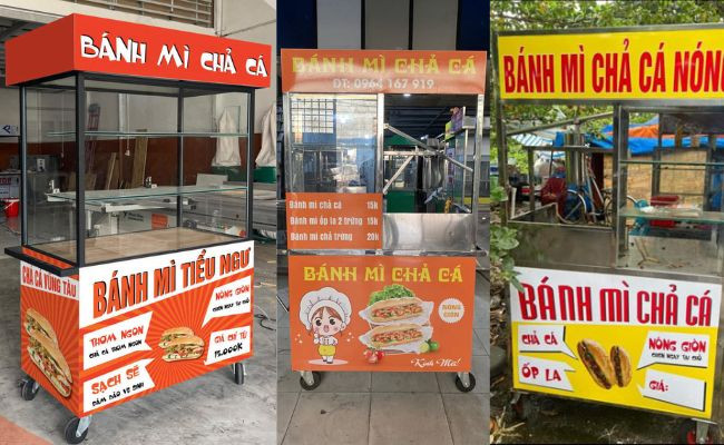 Bảng giá tham khảo xe bánh mì chả cá thanh lý theo kích thước