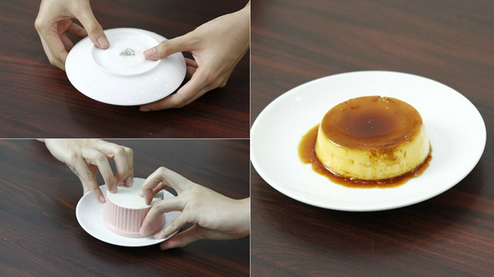 Bánh flan với lớp caramel đạt chuẩn không bị dính đáy.