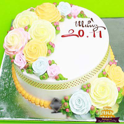 Bánh kem 20 11 tông màu trắng xanh tươi sáng tặng cô giáo