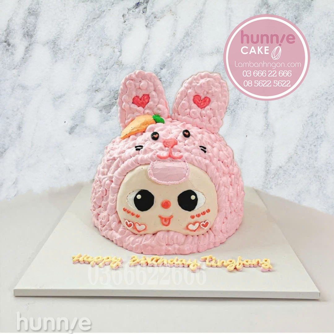 Bánh kem baby three thỏ hồng đáng yêu, trang trí cầu kỳ cho sinh nhật bé