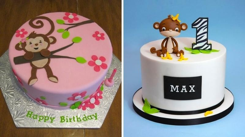 Bánh kem con khỉ cute với đôi mắt to tròn