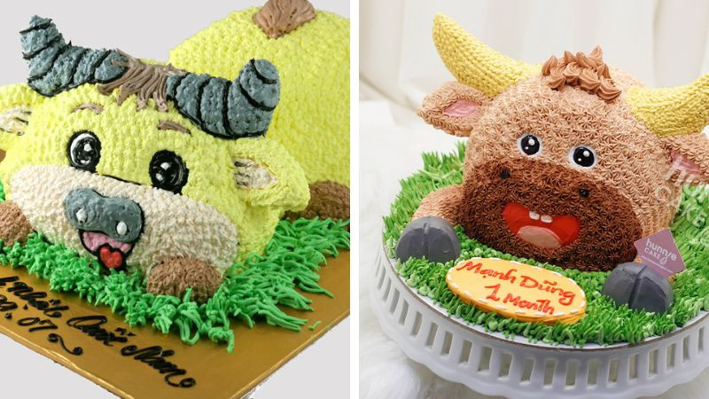 Bánh kem con trâu 3D sống động và chân thực