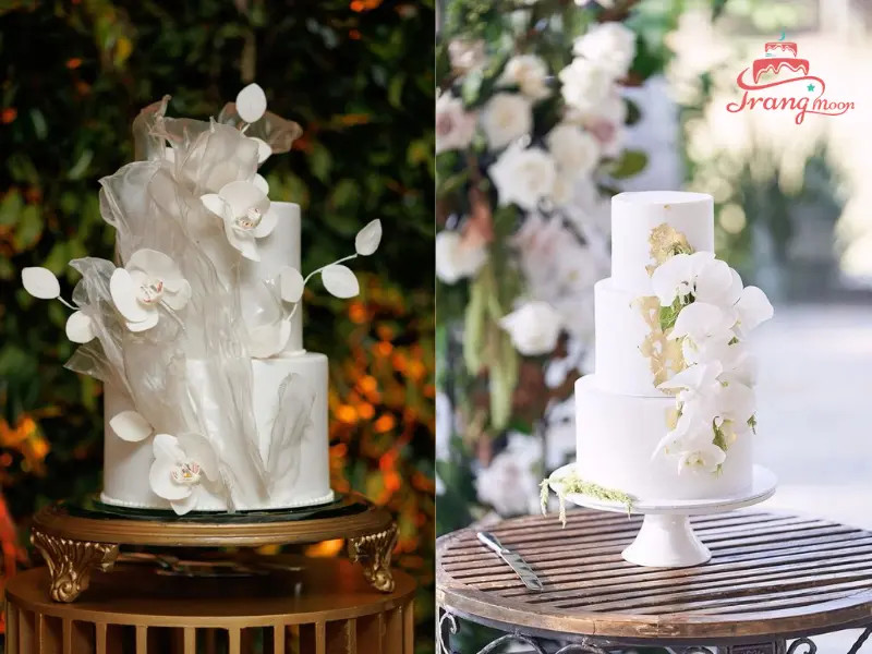 Bánh kem đám cưới tông trắng tinh khôi All White trang nhã