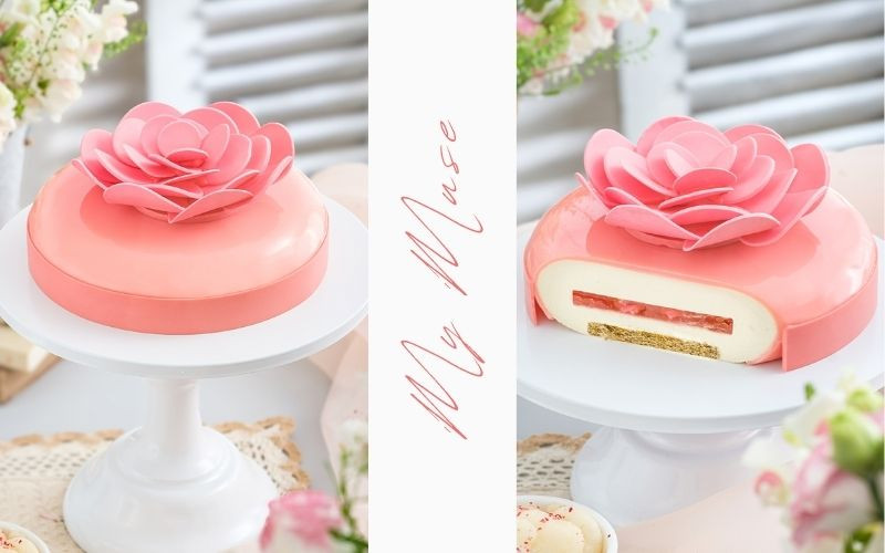Bánh kem Entremet Olong Vải Hoa Hồng độc đáo, tạo điểm nhấn ấn tượng