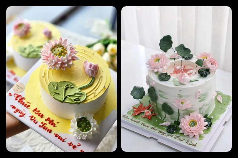 Bánh kem hình hoa sen truyền thống cho người lớn tuổi