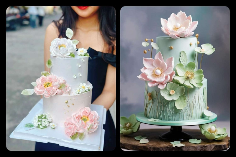 Bánh kem hoa sen 2 tầng sang trọng cho đại tiệc
