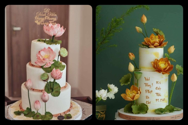 Bánh kem hoa sen đẹp với những cánh sen tinh xảo