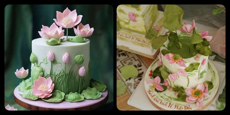 Bánh kem hoa sen hiện đại với màu sắc tươi sáng