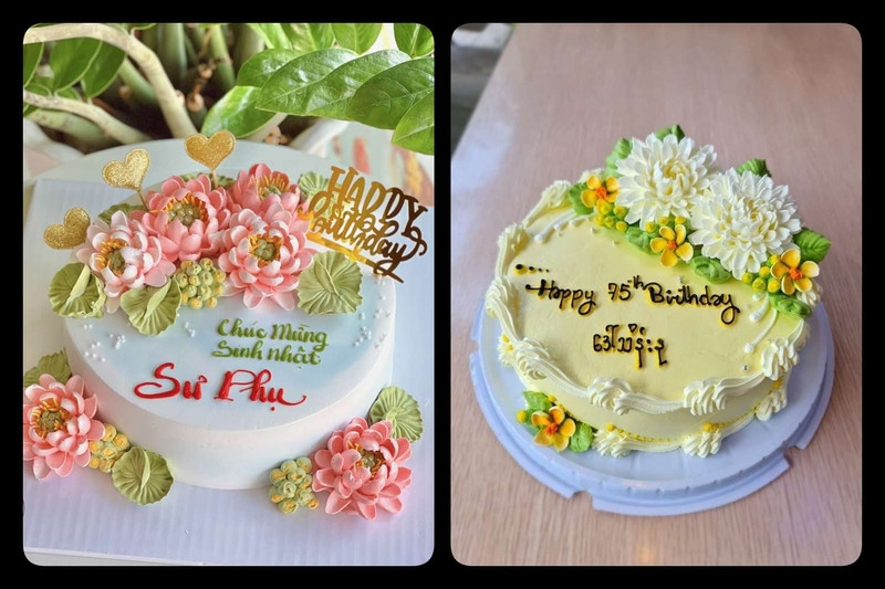 Bánh kem hoa sen trang trí theo phong cách hiện đại