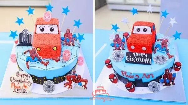 Bánh kem sinh nhật hình ô tô nhiều màu sắc, phù hợp cho bé trai 1 tuổi