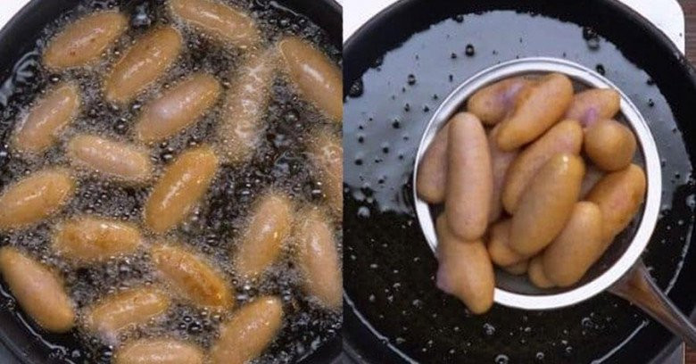 Bánh khoai mỡ chiên bằng bột mì sau khi đã chiên vàng