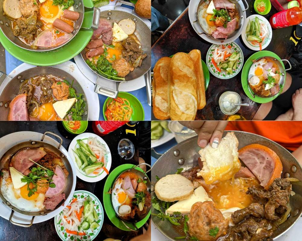 Bánh mì chảo thập cẩm ngon hấp dẫn tại quán Dì Nữ