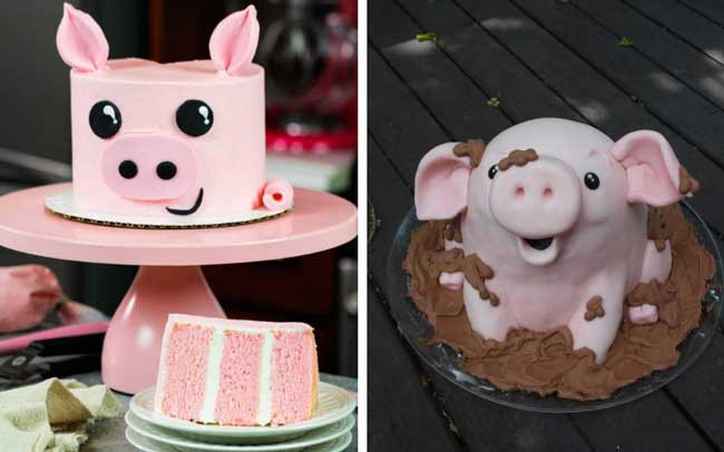 Bánh sinh nhật heo con cho bé trai với thiết kế năng động