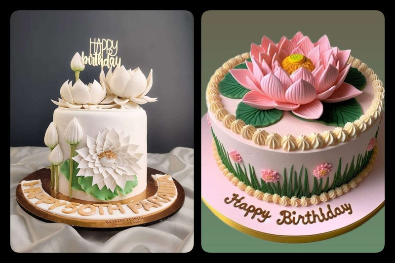 Bánh sinh nhật hoa sen gửi gắm lời chúc an lành