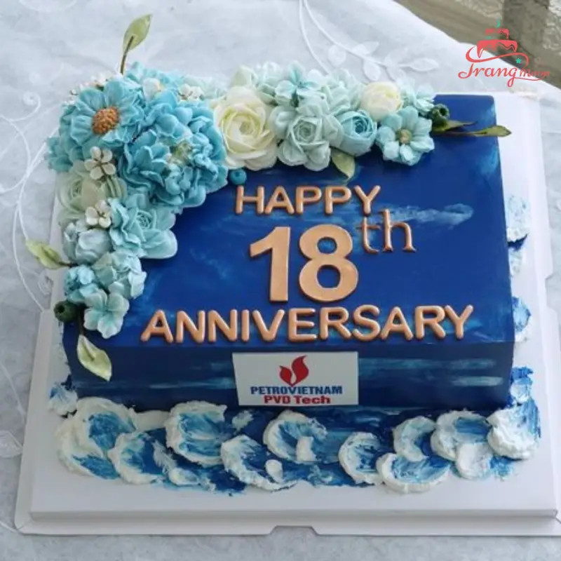bánh sinh nhật màu xanh dương đẹp hình hoa cho công ty