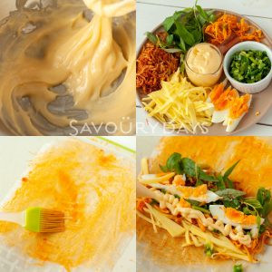 Bánh tráng cuộn sốt bơ và nguyên liệu