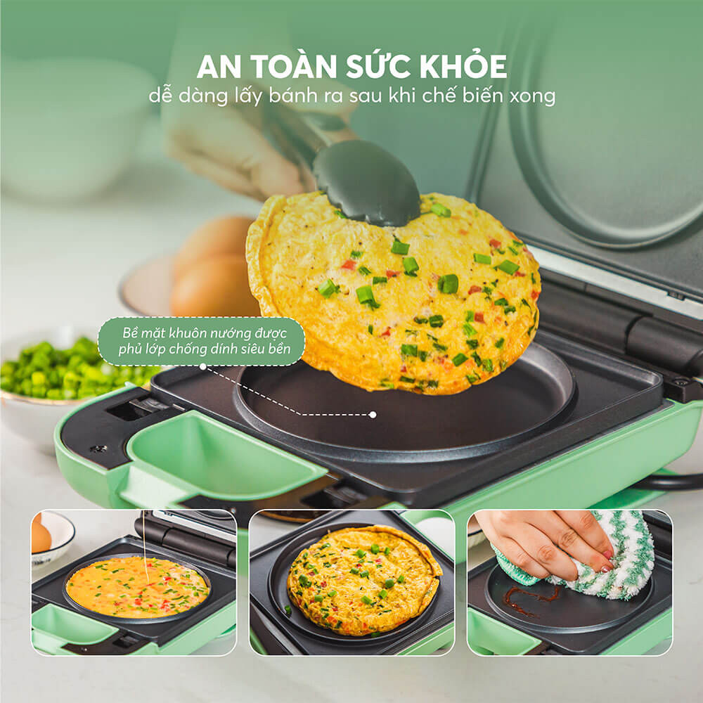 Bề mặt chống dính cao cấp giúp vệ sinh máy làm bánh mì kẹp dễ dàng