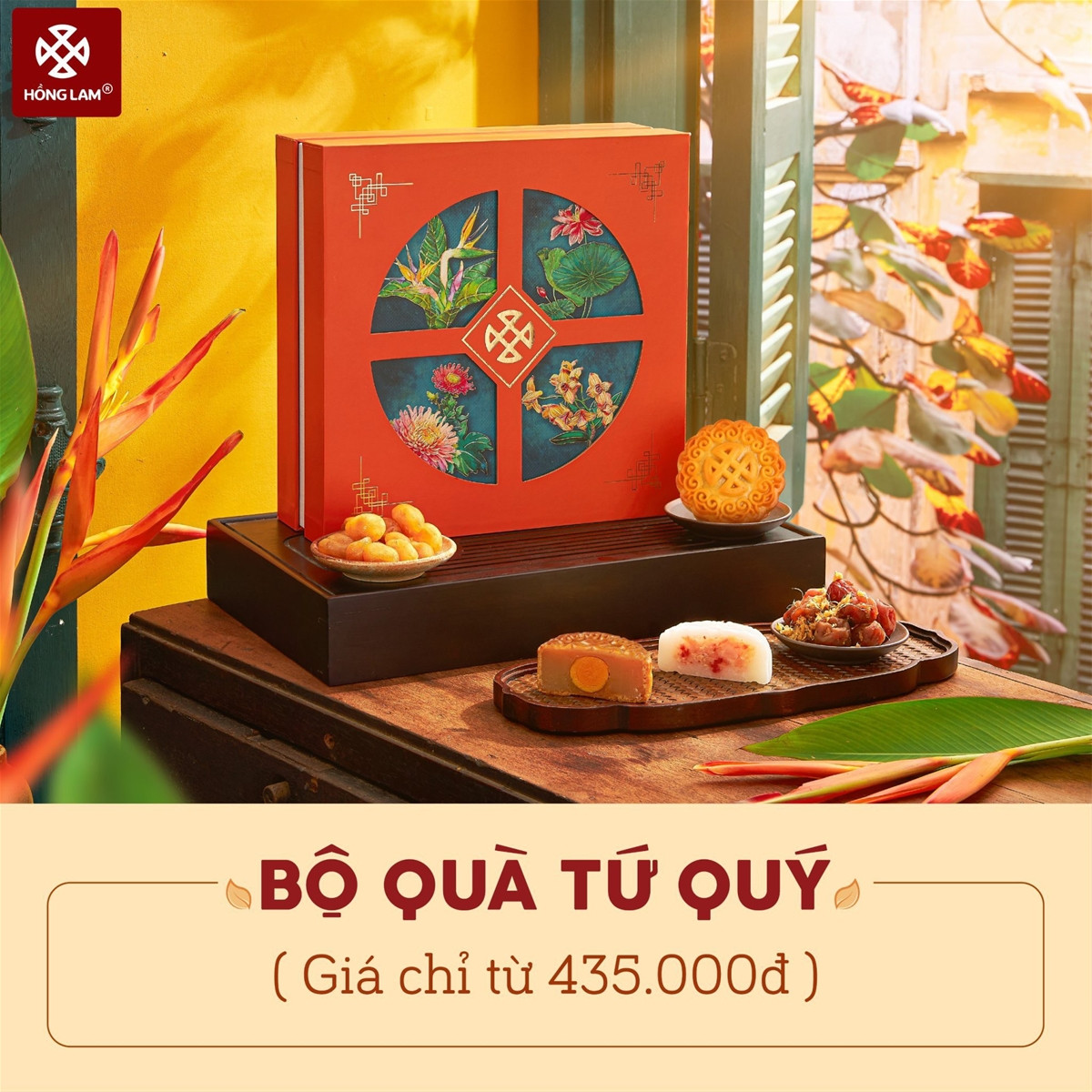 Bộ quà tặng bánh trung thu Tứ Quý sang trọng, kết hợp trà và bánh mang ý nghĩa phú quý