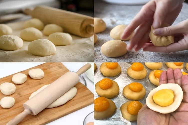 Bọc nhân bánh pía cẩn thận
