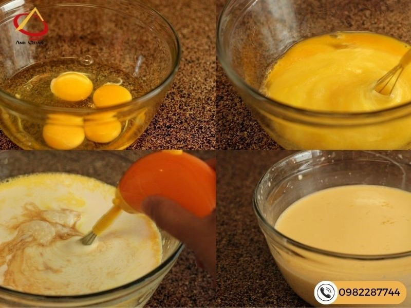 Bước đầu pha trộn trứng và sữa đặc làm bánh flan