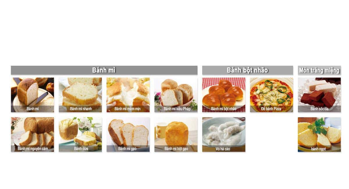 Các loại bánh và thực đơn đa dạng từ máy làm bánh mì Panasonic