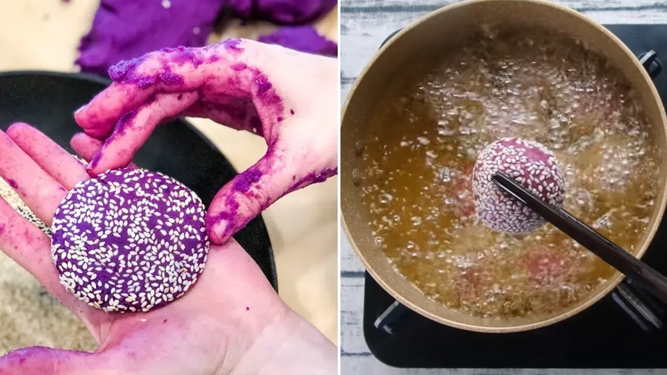 Chiên phồng bánh khoai lang