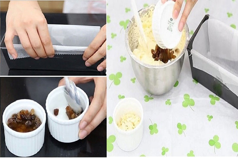 Cho nho khô vào hỗn hợp bánh bông lan