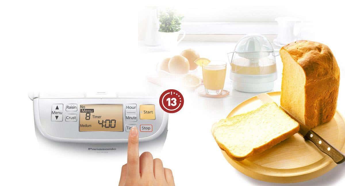 Chức năng hẹn giờ 13 tiếng trên máy làm bánh mì Panasonic