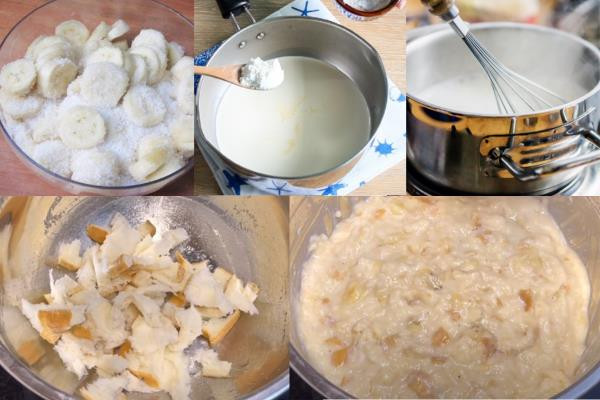chuối và hỗn hợp bánh mì sandwich làm bánh chuối nướng