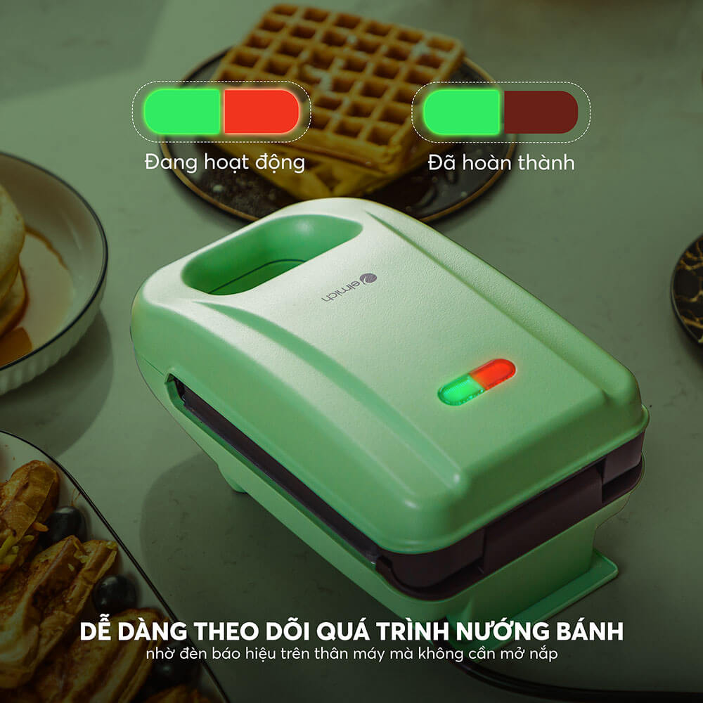 Đèn báo hiệu và tính năng tự ngắt an toàn của thiết bị nướng bánh mì kẹp