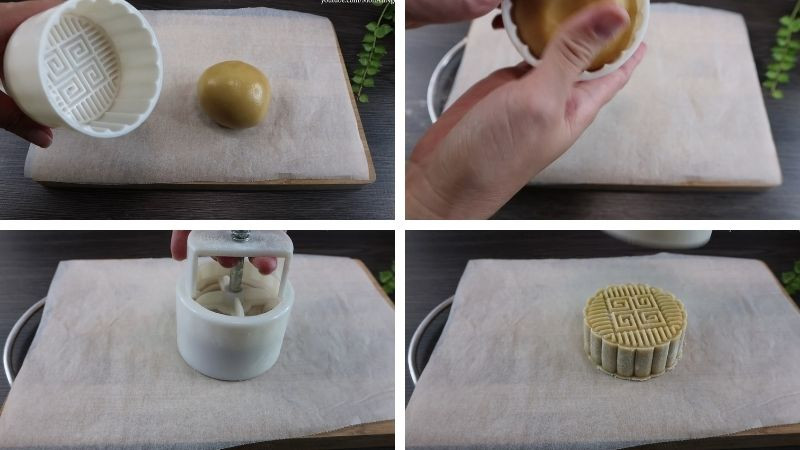 Dùng khuôn bánh để tạo hình cho bánh trung thu