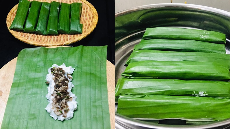 Gói và hấp bánh răng bừa Thanh Hóa bằng lá chuối xanh
