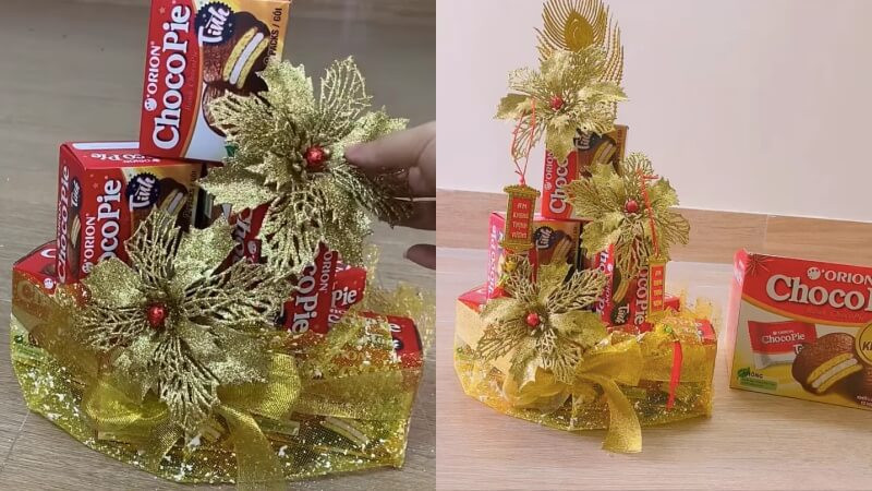 Gói và trang trí tráp bánh Choco-pie ngày Tết
