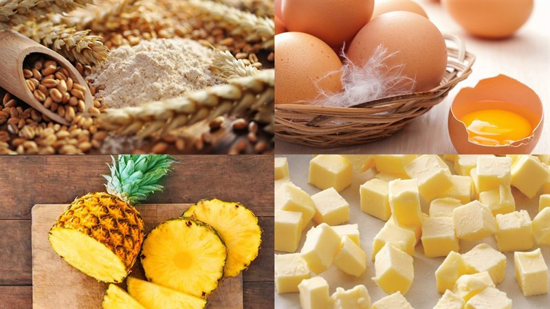 Hình ảnh dứa tươi và các nguyên liệu làm bánh dứa