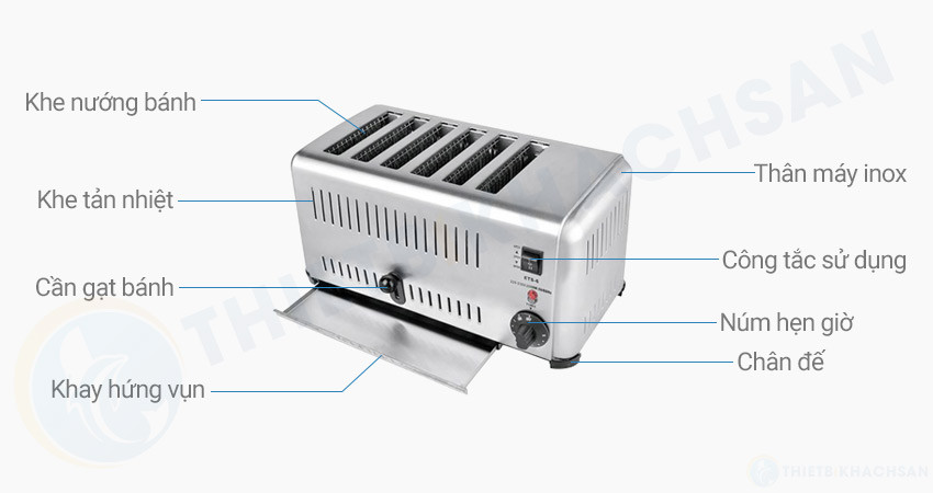 Hình ảnh tổng quan về lò nướng bánh mì sandwich 6 khe hiện đại