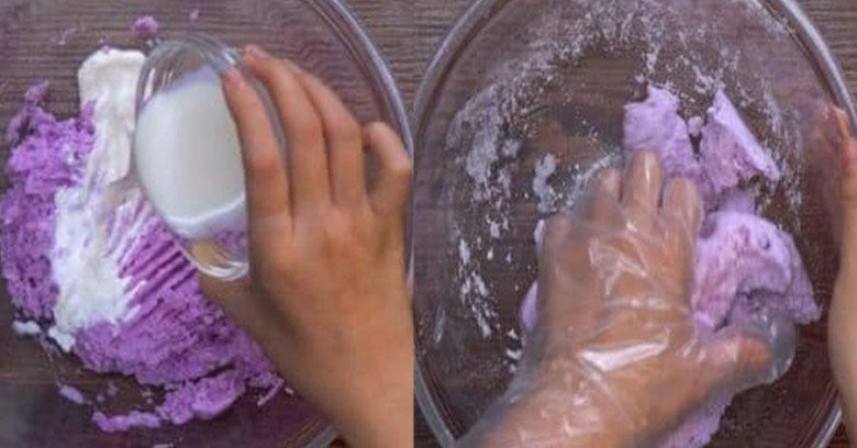 Hỗn hợp bột khoai mỡ với bột mì và sữa tươi đang được ủ