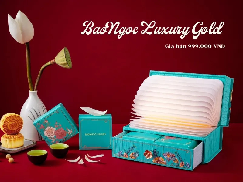 Hộp bánh trung thu Bảo Ngọc Luxury Gold hình đèn lồng hiện đại