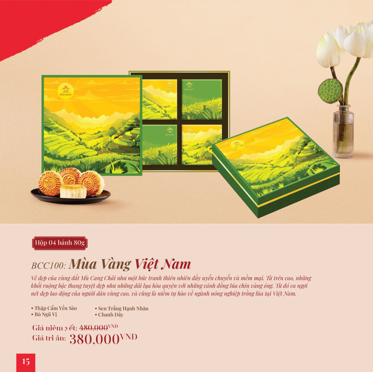 Hộp bánh trung thu Bảo Ngọc Mùa Vàng Việt Nam 4 bánh
