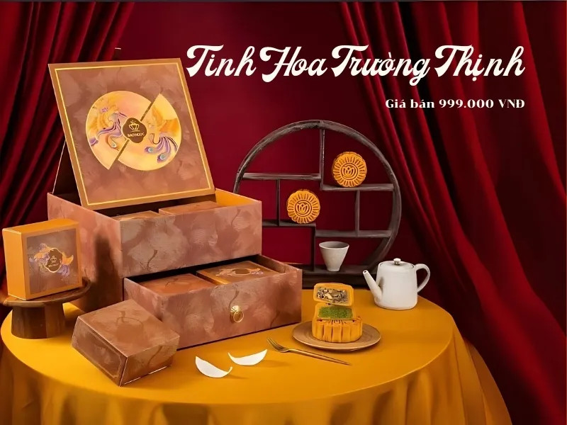 Hộp bánh trung thu Bảo Ngọc Tinh Hoa Trường Thịnh họa tiết rồng phượng và hoa văn cổ điển