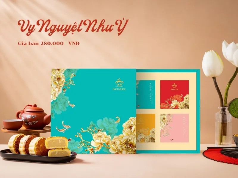 Hộp bánh trung thu Bảo Ngọc Vy Nguyệt Như Ý màu đỏ gạch truyền thống