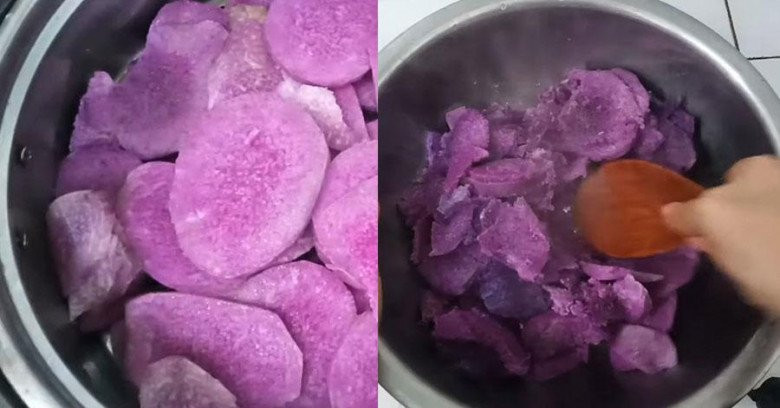 Khoai mỡ hấp và nước cốt dừa sánh mịn, sẵn sàng để chế biến bánh