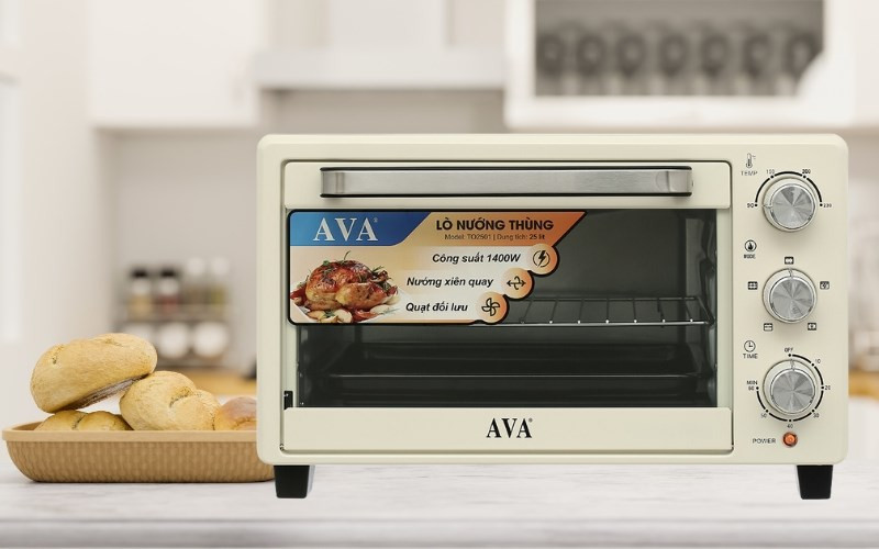 Lò nướng bánh mì mini AVA TO2501 25 lít màu kem sang trọng