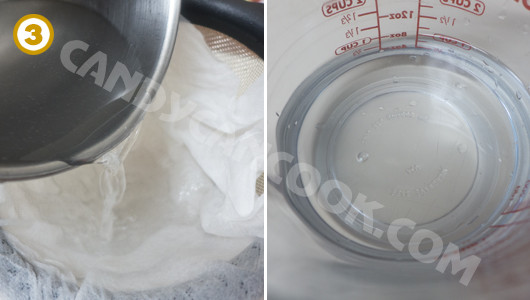 Lọc nước vôi trong qua vải sạch, đảm bảo chất lượng cho bánh đúc