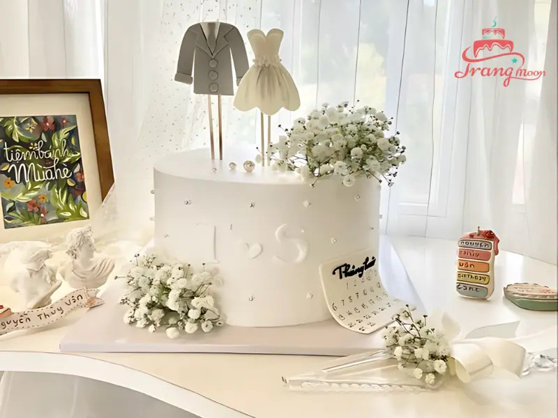 Mẫu bánh kem đám cưới trắng tinh khôi tượng trưng cho hạnh phúc đôi lứa