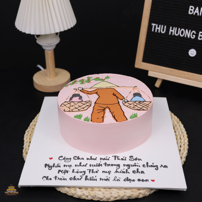 Mẫu bánh kem gia đình 4 người với hình vẽ hạnh phúc