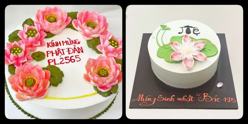 Mẫu bánh kem hoa sen cổ điển với tông màu nhẹ nhàng