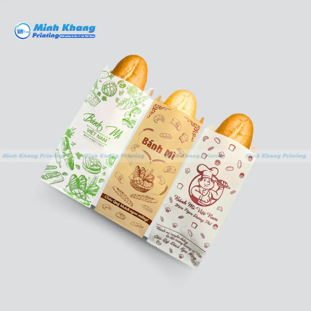 Mẫu bao bì bánh mì đẹp với logo thương hiệu Việt Nam, tạo điểm nhấn và nhận diện sản phẩm.