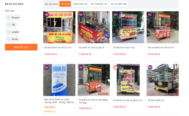 Mẫu xe bánh mì chả cá thanh lý trên Muathongminh.vn