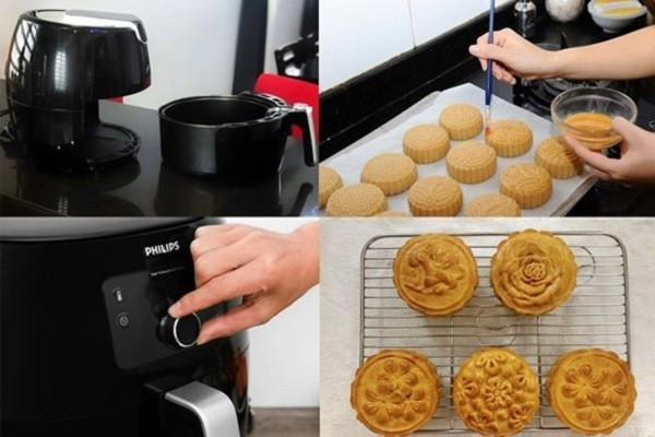 Mẻ bánh trung thu đậu xanh nướng bằng nồi chiên không dầu thơm lừng