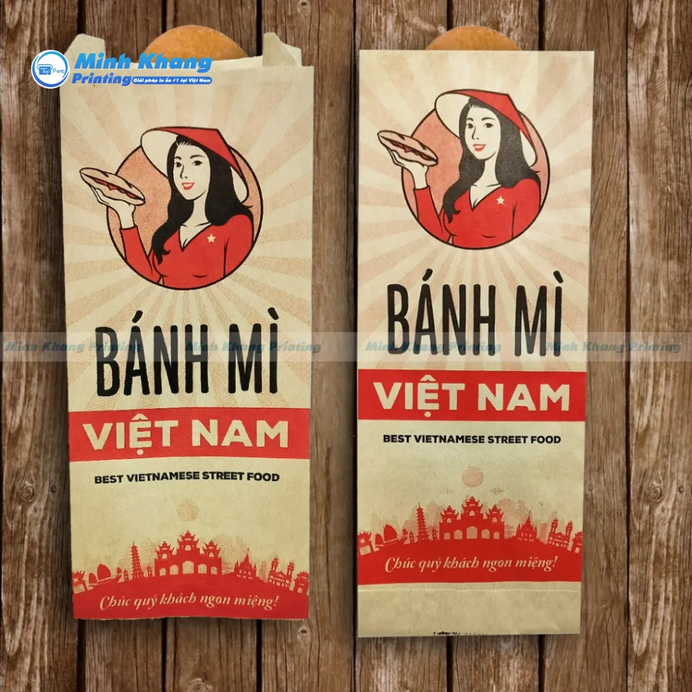 Minh họa lợi ích của bao bì bánh mì làm từ giấy Kraft, nhấn mạnh tính bền vững và an toàn vệ sinh.